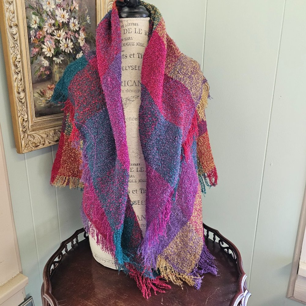 Cozy Woven Scarf Blanket with Fringe, Wrap, Shawl